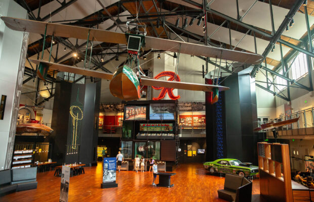 Interior of MOHAI Grand Atrium showing Boeing B-1 and the Rainier 