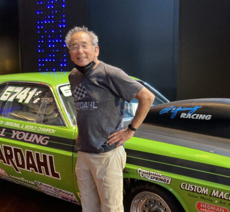 Al Young with green Dodge Challenger.