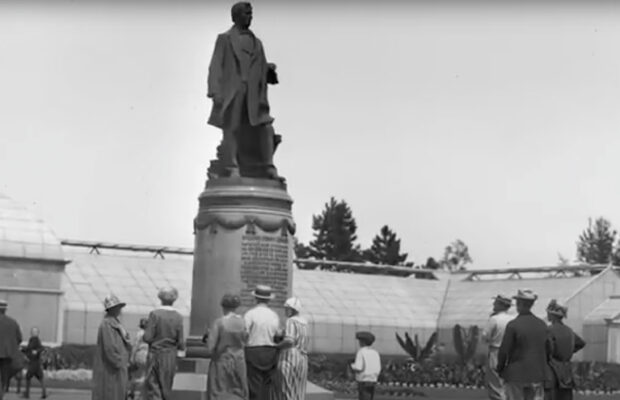Historic black and white photo of Seward Statue located in Volunteer Park in the heart of Seattle, WA.
