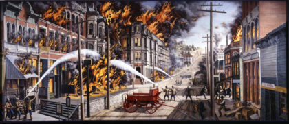 A mural of the Great Seattle Fire painted by Rudolph Zallinger.