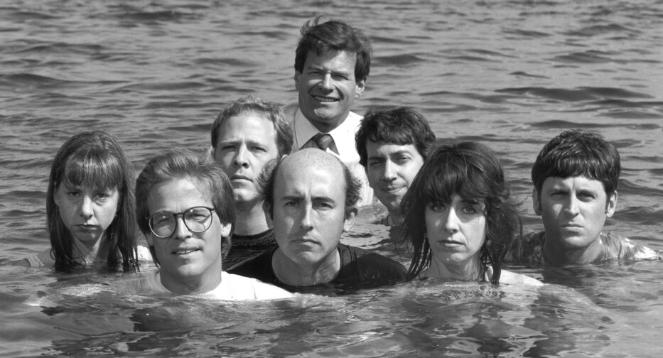 Almost Live! cast in a lake...not smiling.