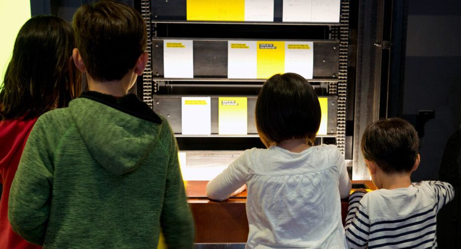 Children playing in the Bezos Center for Innovation.