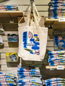 Tote bags on display at MOHAI Mercantile.