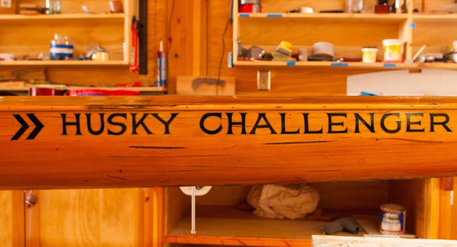 The Husky Challenger wooden rowing shell.