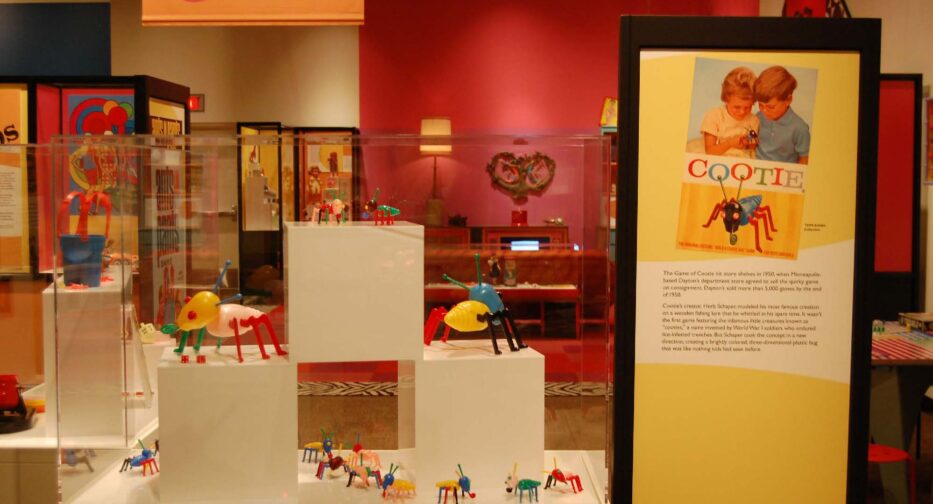 The Game of Cootie on display at the Toys of the '50s, '60s and '70s exhibit at MOHAI.