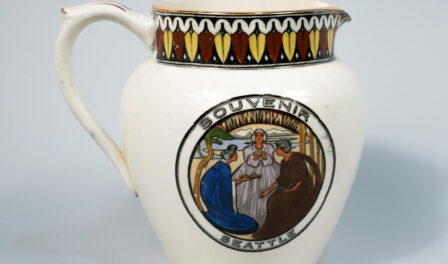 Alaska-Yukon-Pacific Exposition (AYPE) souvenir pitcher made for The Bon Marché, 1909.