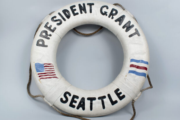 Life preserver ring from the SS President Grant/Seattle, circa 1948.