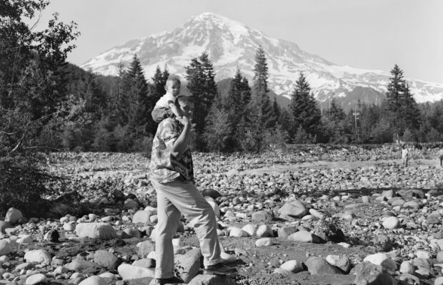 Dr. Donald Phelps and son Michael at Mount Rainier, circa 1955.