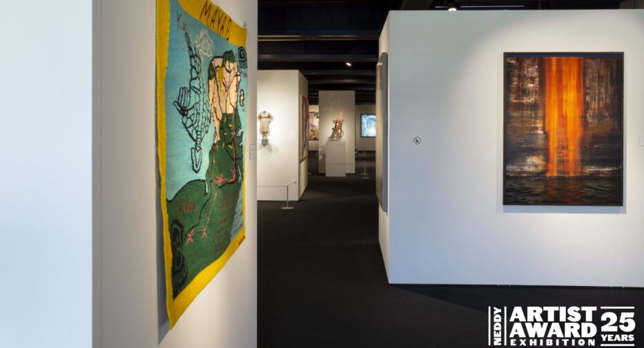 Works of art at Neddy Awards exhibit at MOHAI in Seattle.