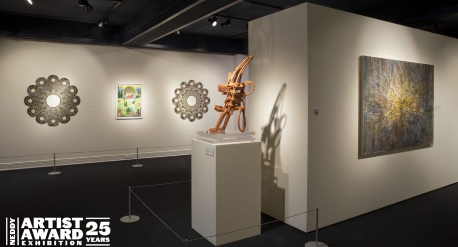 Works of art at Neddy Awards exhibit at MOHAI in Seattle.