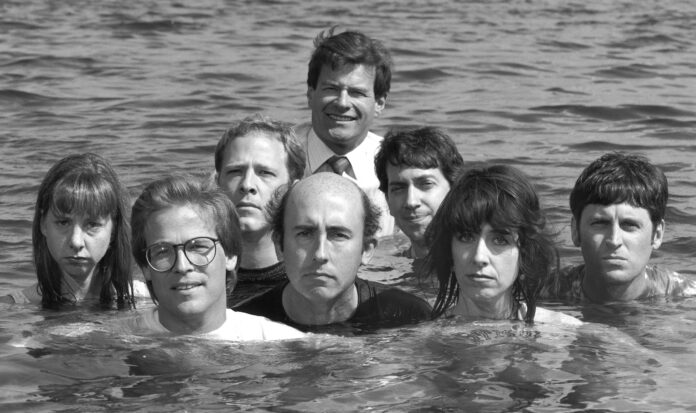 Almost Live! cast in a lake...not smiling.