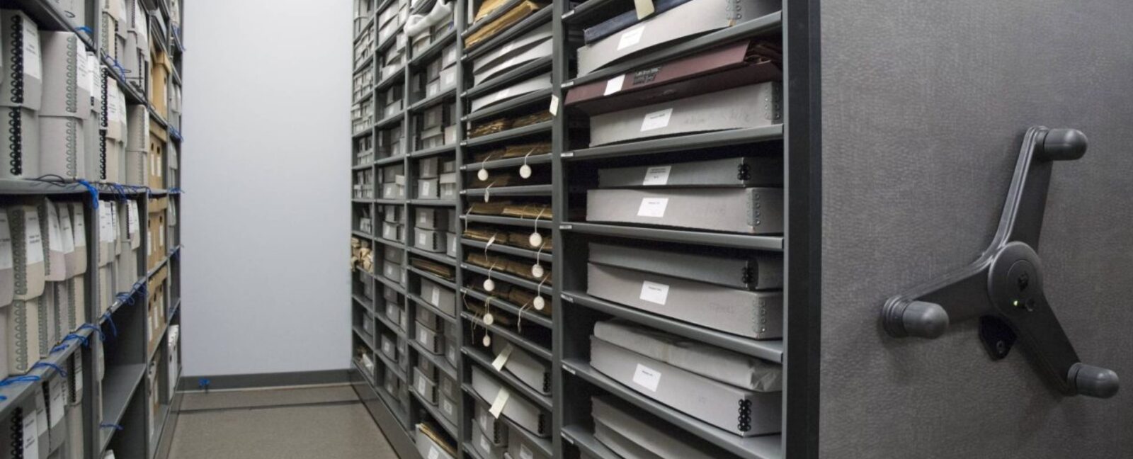 View of MOHAI Collection rolling stacks.