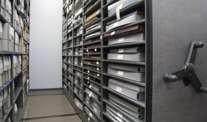 View of MOHAI Collection rolling stacks.