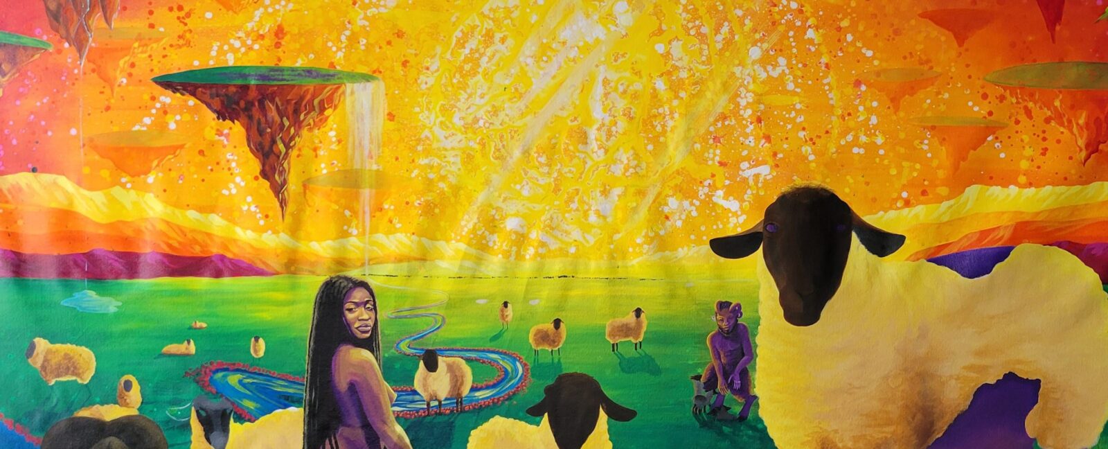 Mary's Lamb painting showing woman and sheep by Aramis O. Hamer