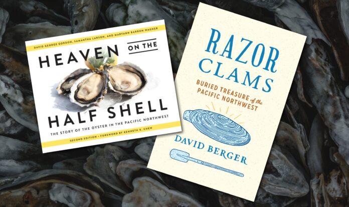 Covers to the books Heaven on the Half Shell and Razor Clams: Buried Treasure of the Pacific Northwest.