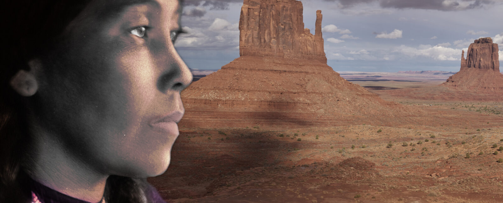 Native American gazes off to the right while