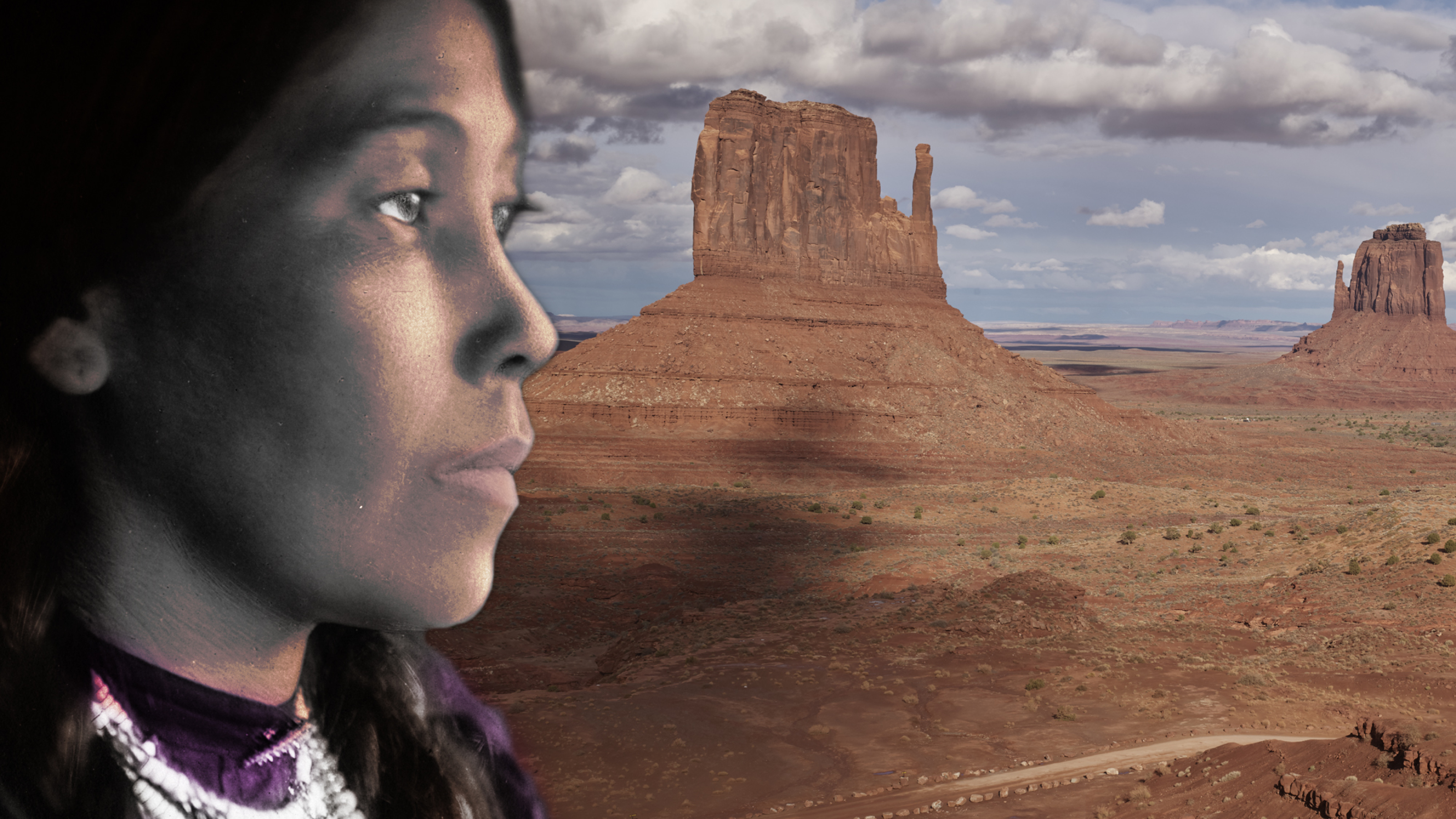 Native American gazes off to the right while