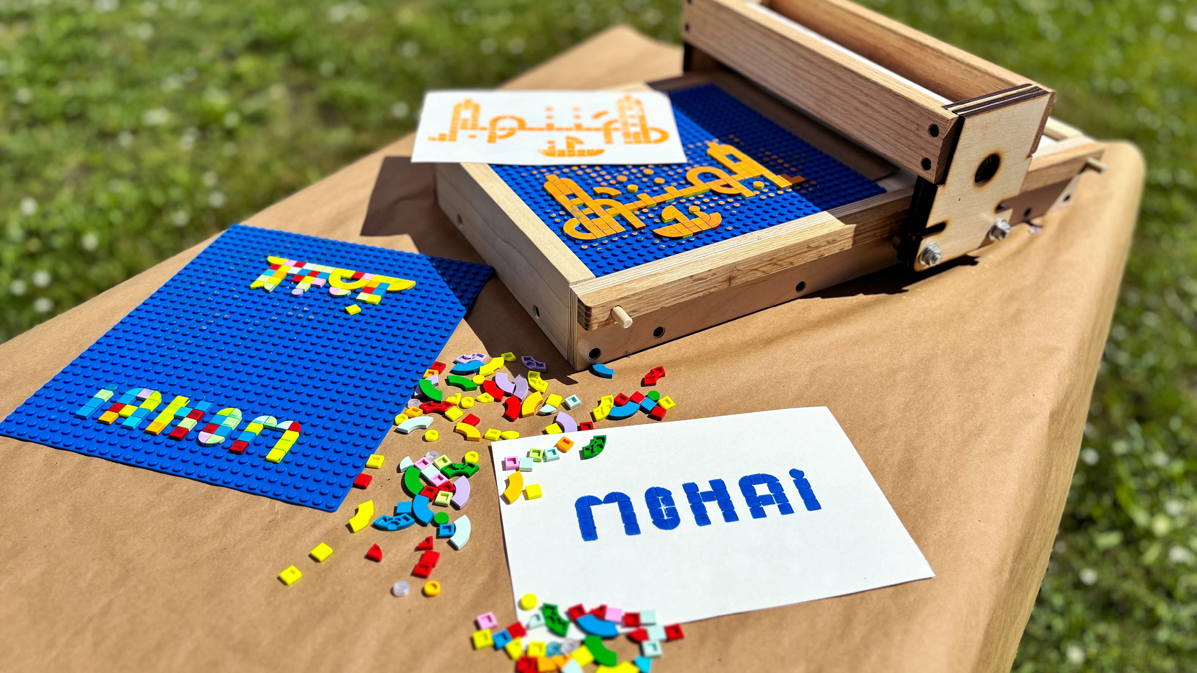 A LEGO print making tool with many colorful