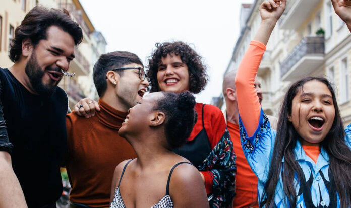 A group of happy people celebrating.