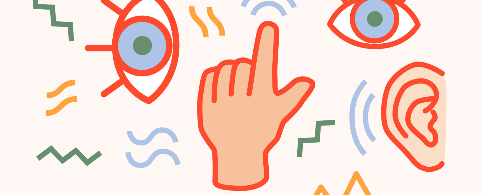 A collage of vector images with a hand