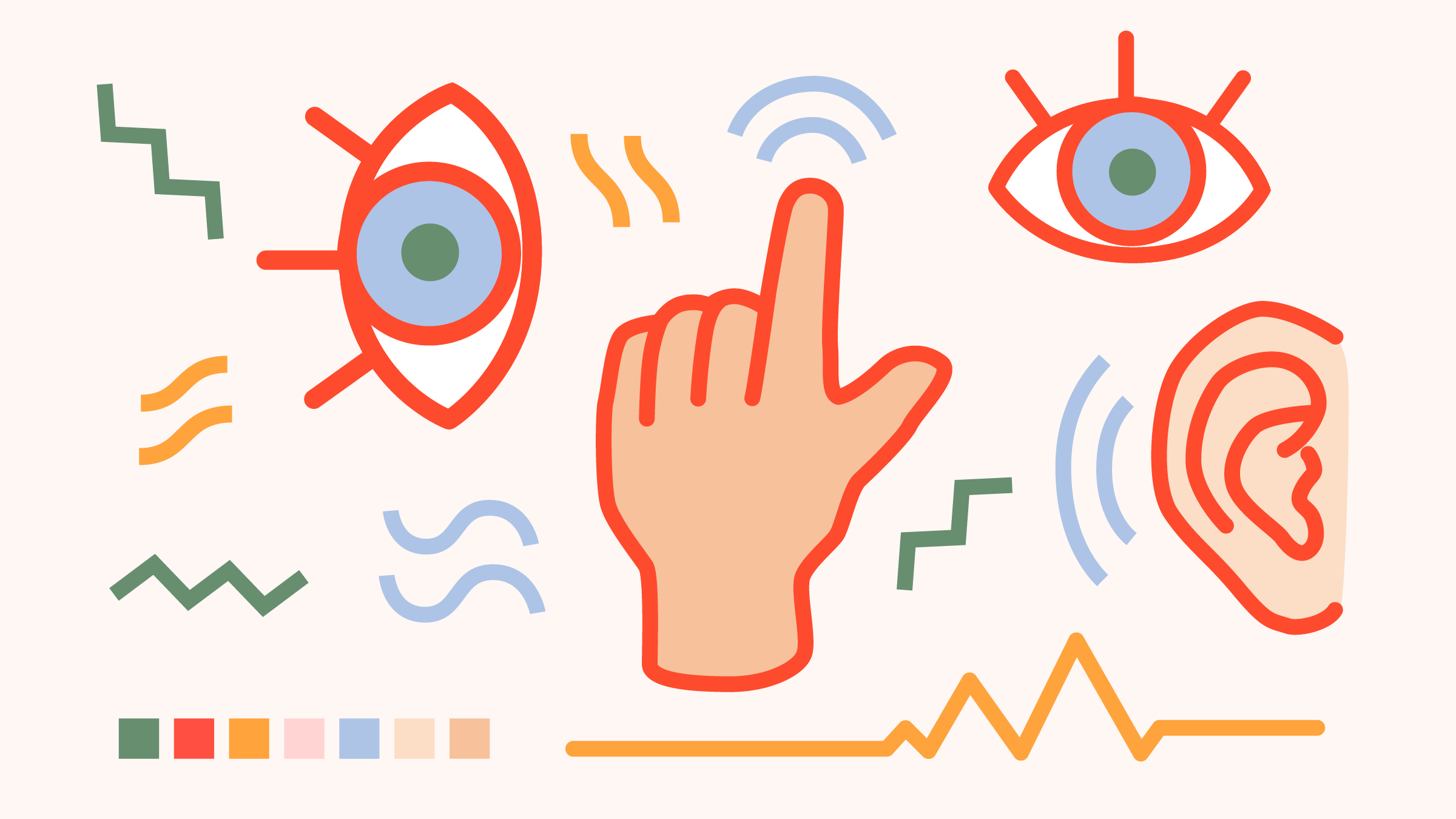 A collage of vector images with a hand