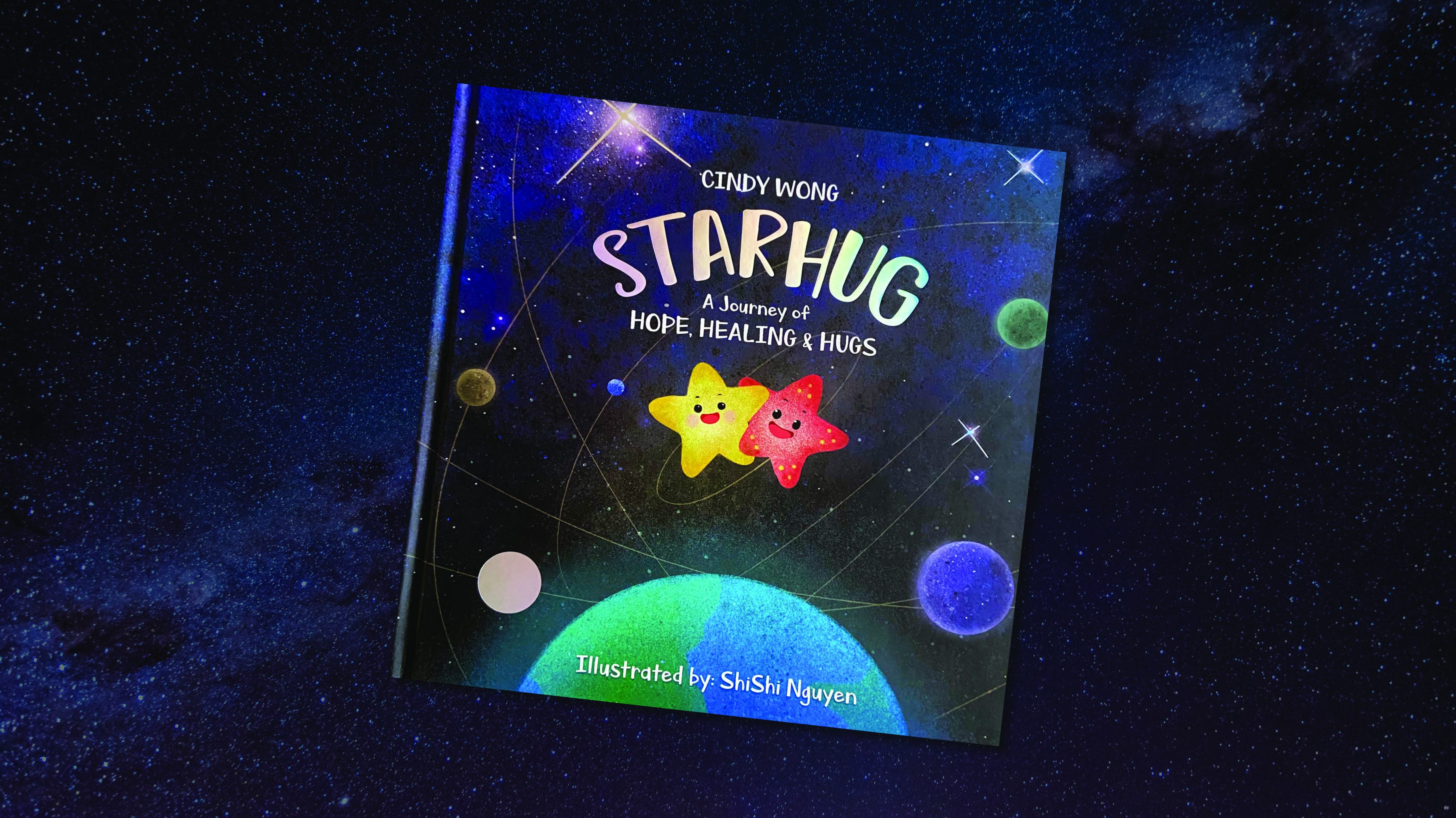 Starhug book cover showing a yellow star and a red sea star in space.
