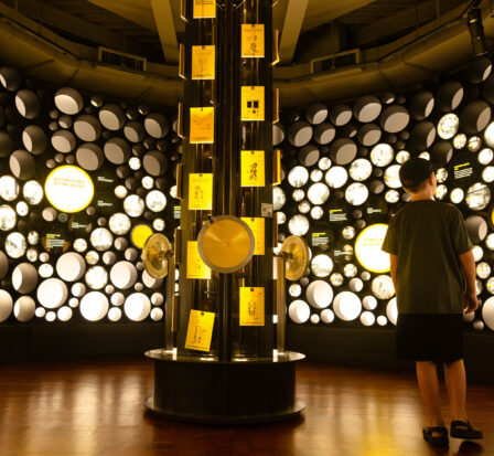 A boy explore the Bezos Center for Innovation at MOHAI in downtown Seattle, WA.