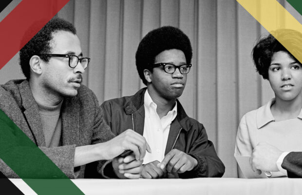 UW Black Student Union officers E.J. Brisker, Larry Gossett, and Verlaine Keith receiving Sidney Gerber Memorial Award, June 6, 1968.