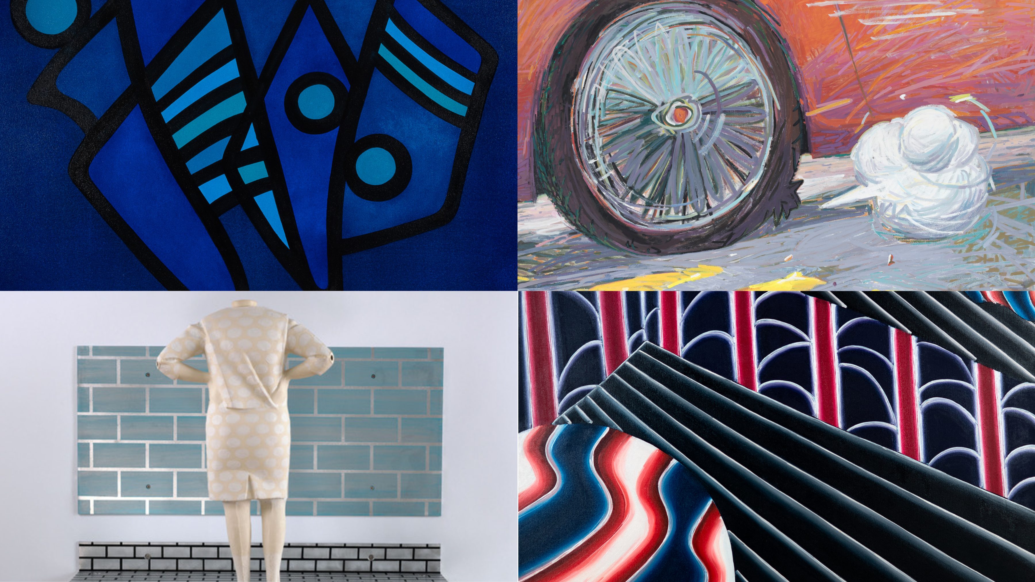 Abstract collection of four pieces of art.
