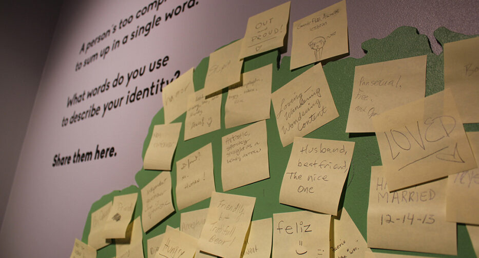Yellow Post-it notes of answers to the question, 