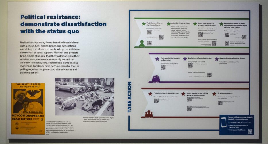 Exhibit display board reading, 