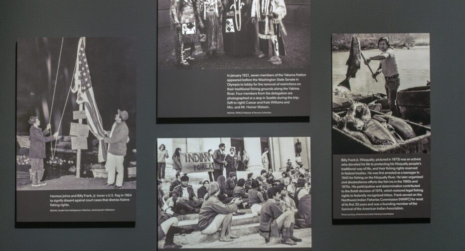 Four photos of Indigenous peoples from the Pacific Northwest.