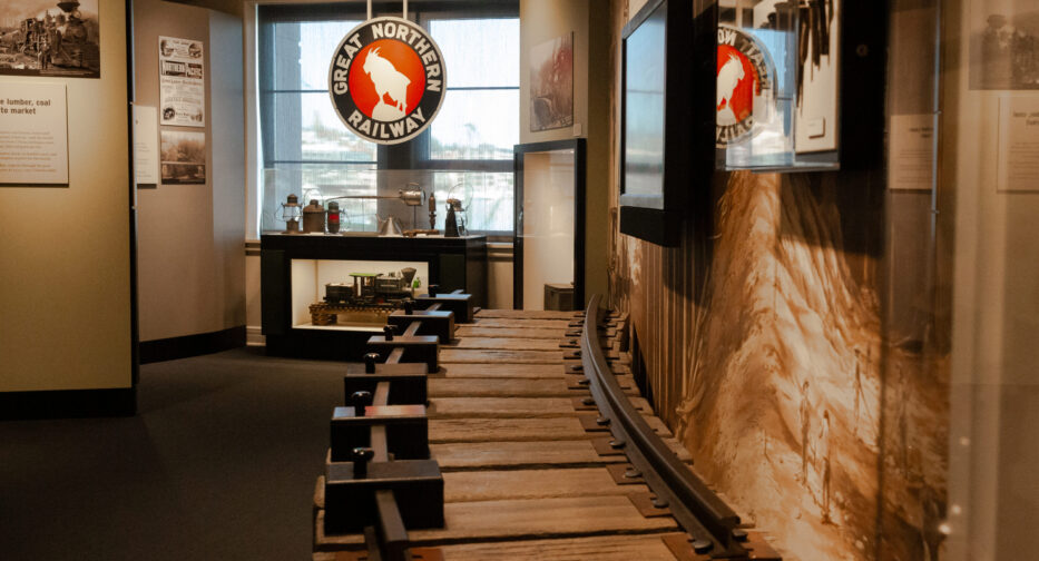 A railway display at MOHAI showcasing railroad track and a 