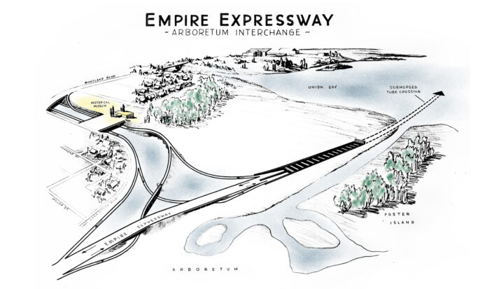A map of Empire Expressway - a reimagining of Seattle.