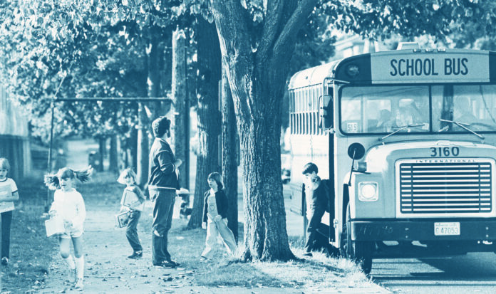 Children exiting school bus