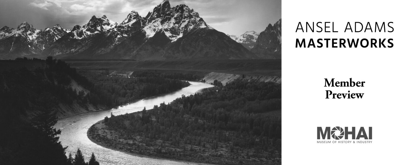 Snake River with mountains in the background photographed by Ansel Adams.