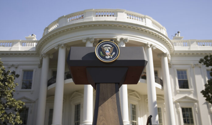 Podium in front of the White House in Washington