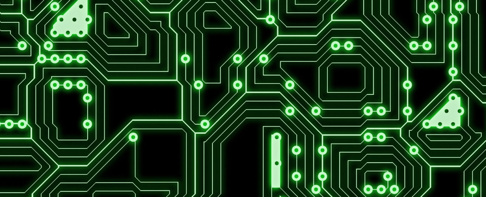 An green and black illustration of a circuit board.