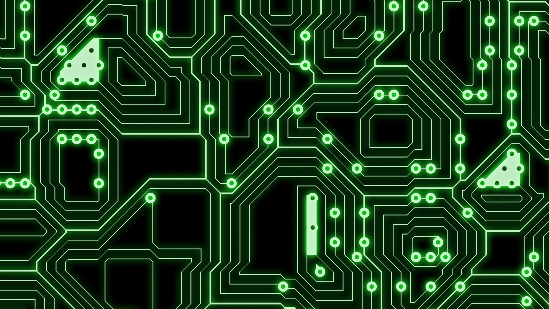 An green and black illustration of a circuit board.