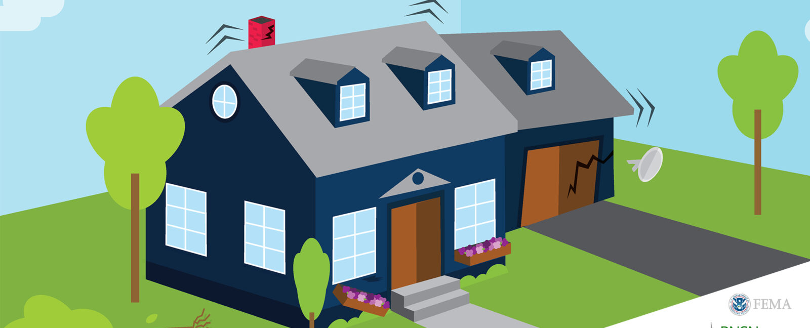 An illustration of a home shaking during an earthquake.