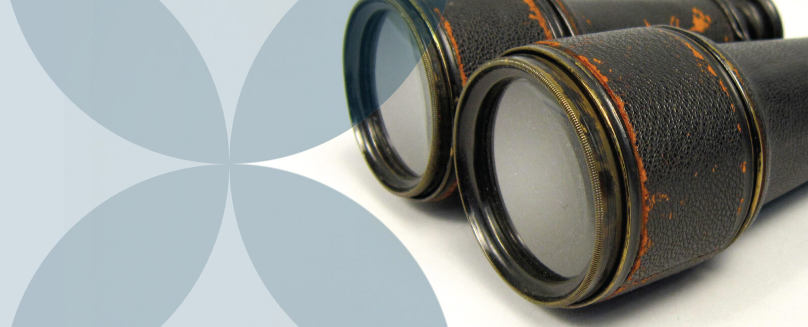 A set of binoculars pointing from right to left.