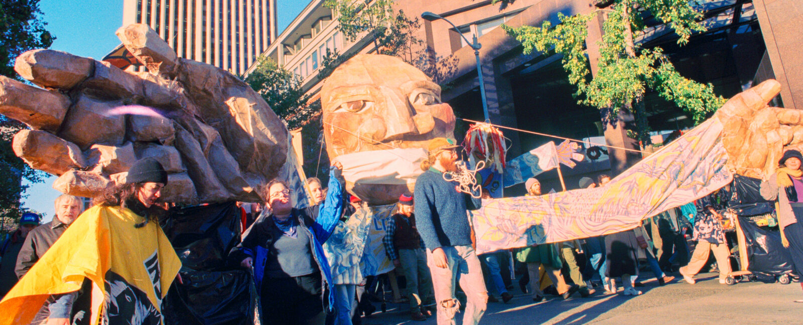 Demonstrators marching at WTO protest