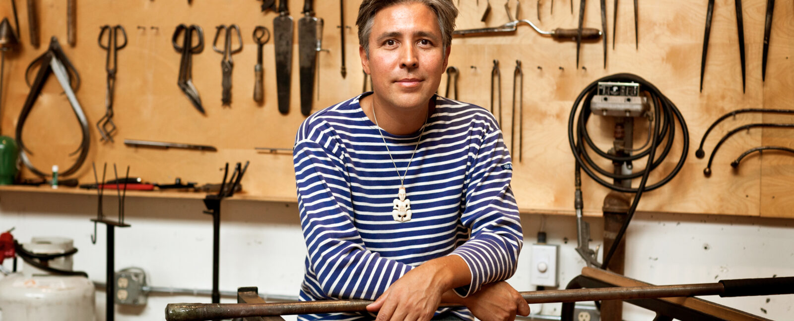 Preston Singletary pictured in his glass blowing studio.