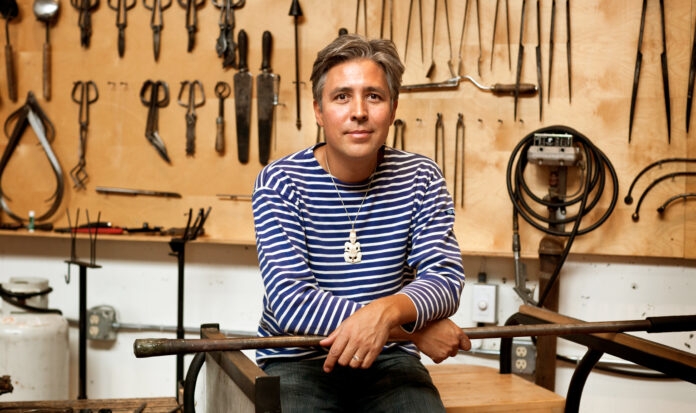 Preston Singletary pictured in his glass blowing studio.