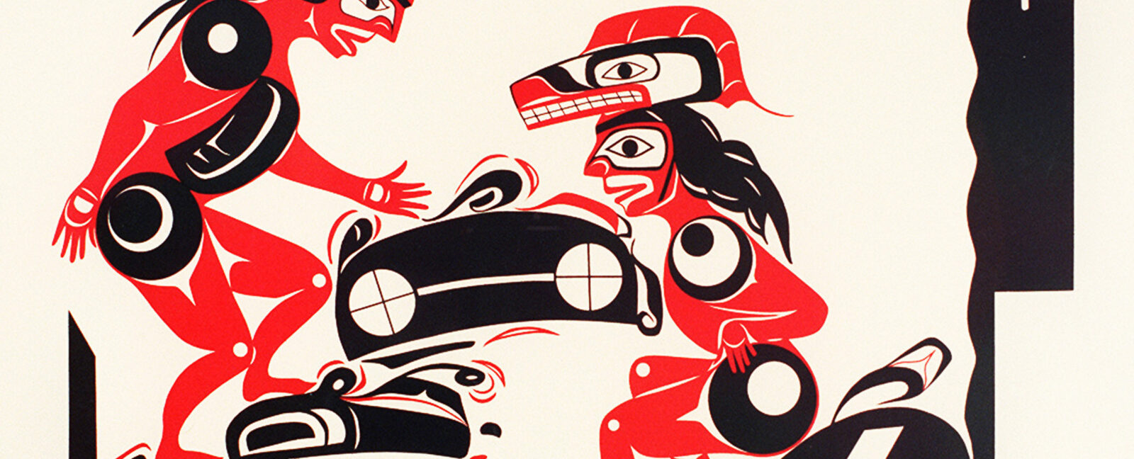 Red and black Native American art.