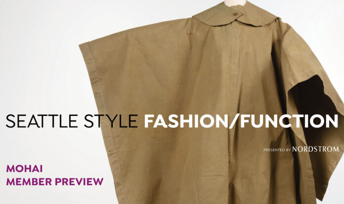 A brown poncho with "Seattle Style Fashion/Function" overlaid.