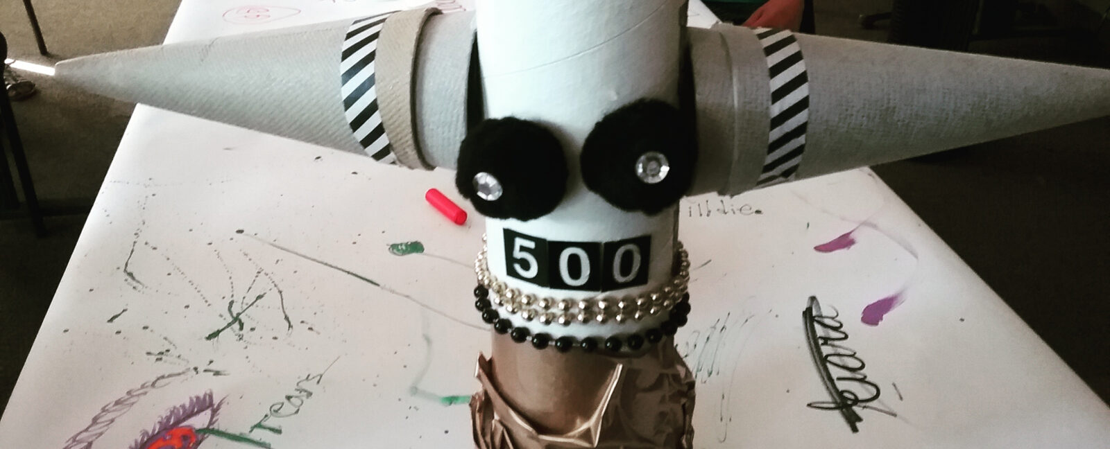 A Maker Day creation comprised of recycled paper products