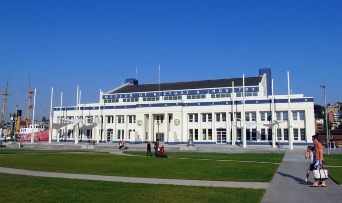Exterior of MOHAI museum on a clear day with blue skies.