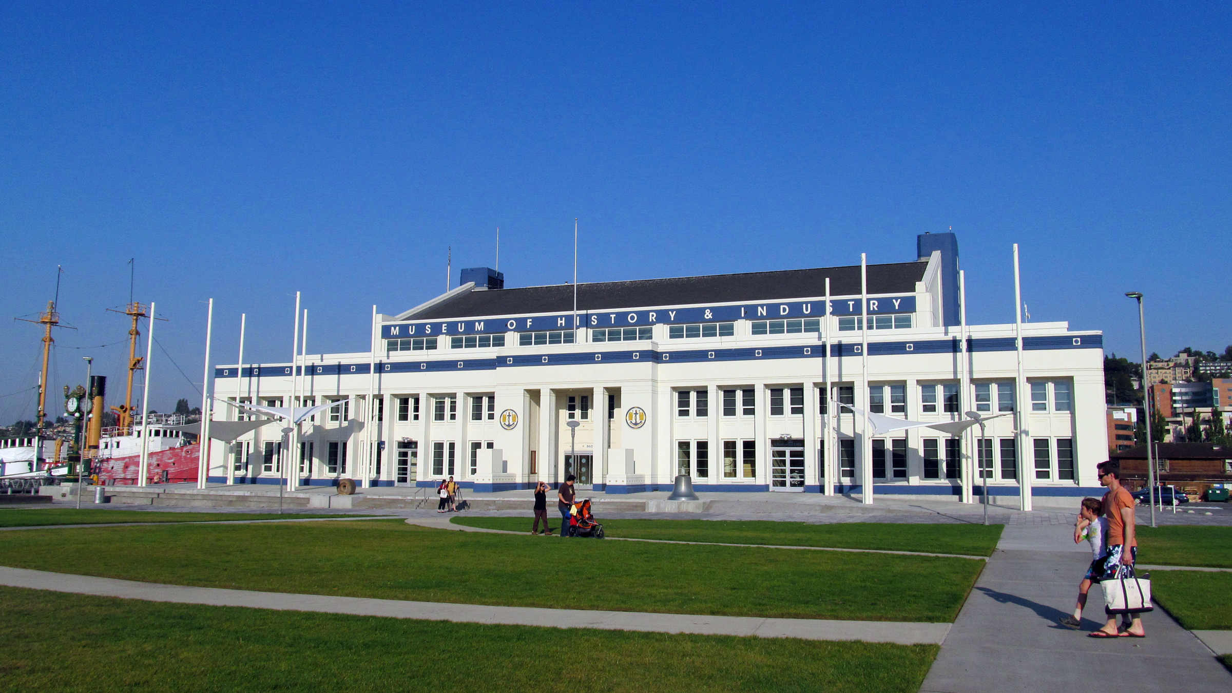 Exterior of MOHAI museum on a clear day with blue skies.