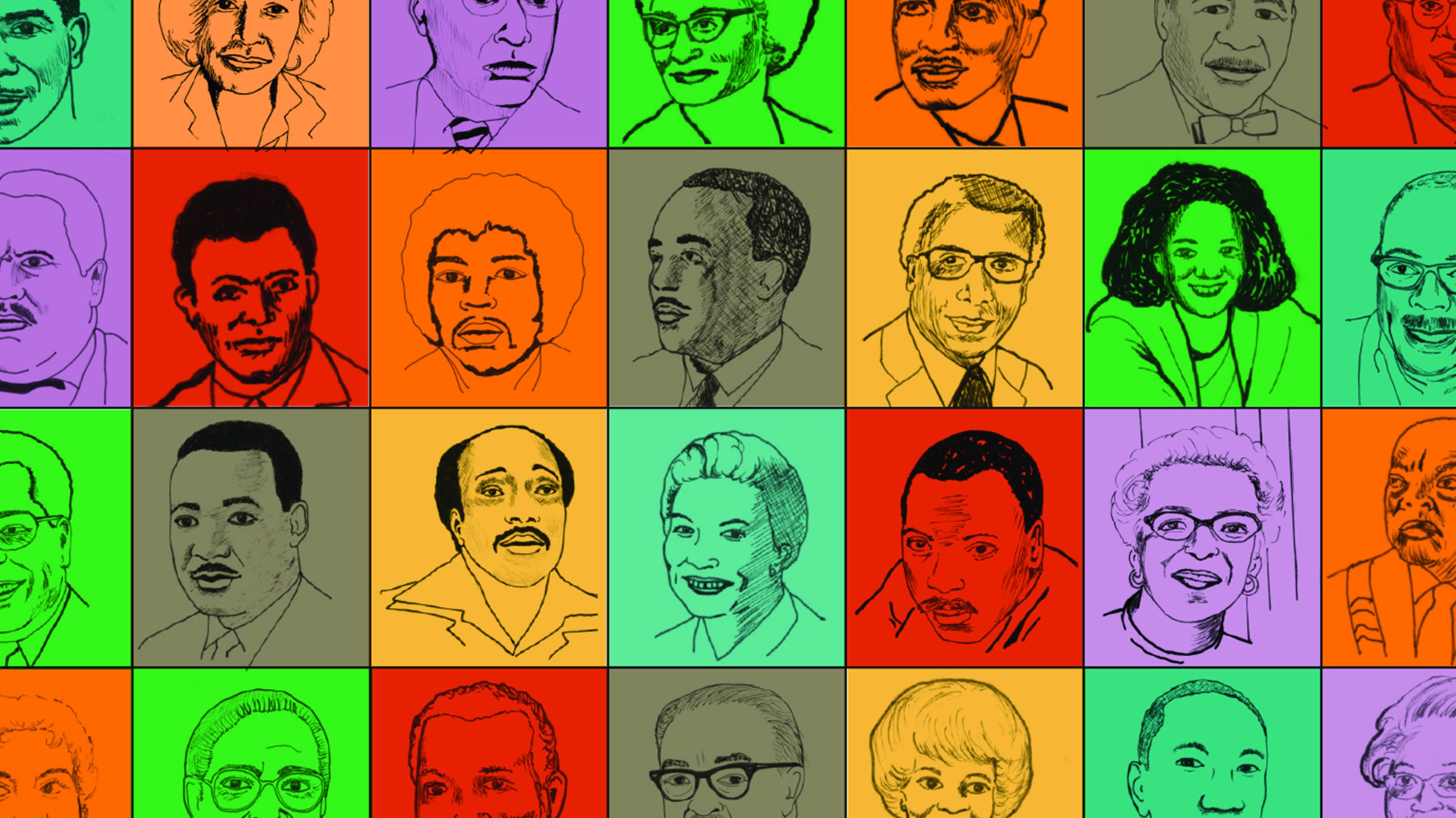 A colorful collage of black people whose names grace Seattle sites.